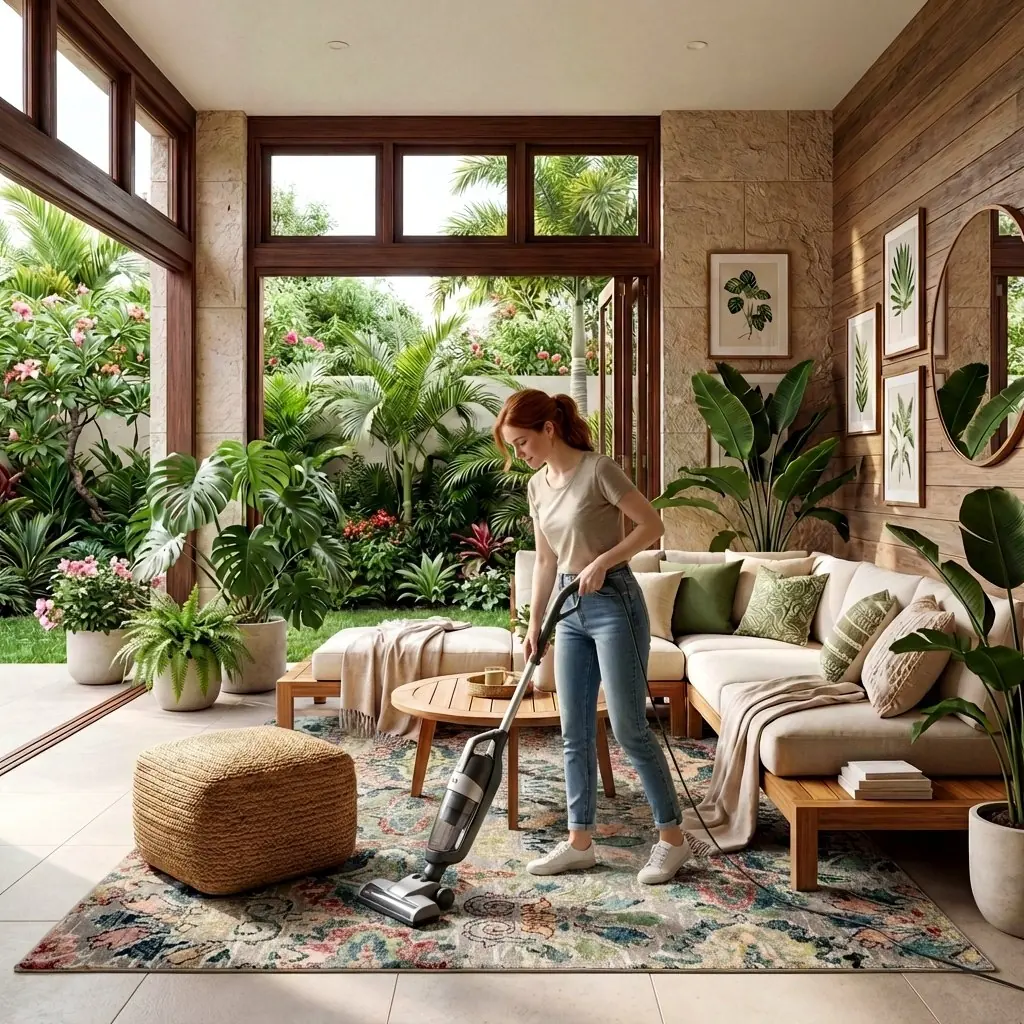 Rug lifestyle scene: Garden room, easy care